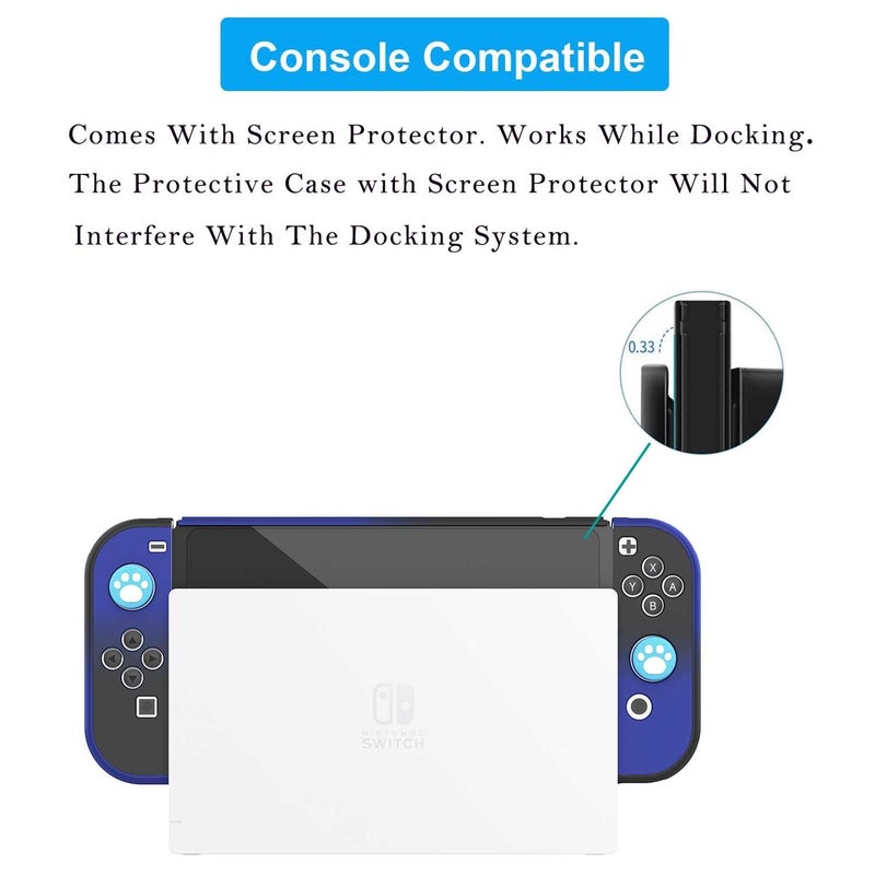 COMCOOL Dockable Case for Nintendo Switch Oled - [9 FT Military Grade Drop Protection] [with Tempered Glass Screen Protector and Thumb Grips] Protective Cover for Nintendo Switch Oled - Black Blue - Image 3